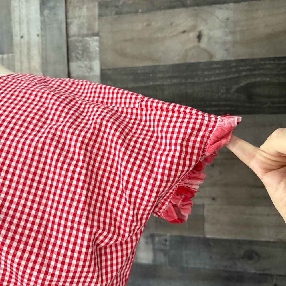 Handmade red gingham plaid ruffle trim top large festival boho garden party - Picture 3 of 10